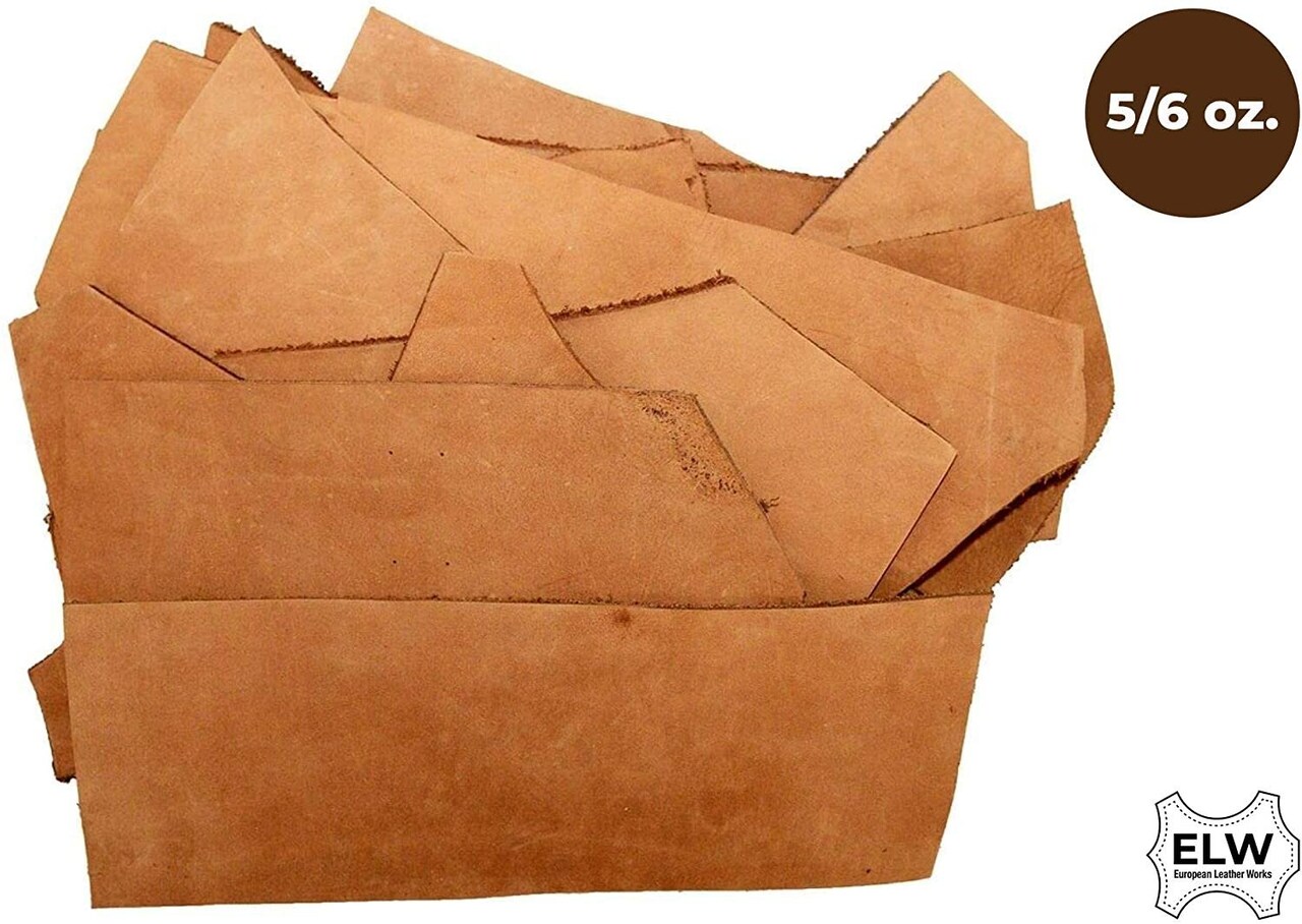 ELW Full Grain Leather 1lb Scraps Tobacco Brown 5/6 OZ (2mm) Perfect for Crafts, Tooling, Repairs